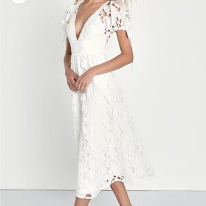 Lulus Flourishing Blossoms White 3D Floral Backless Midi Dress